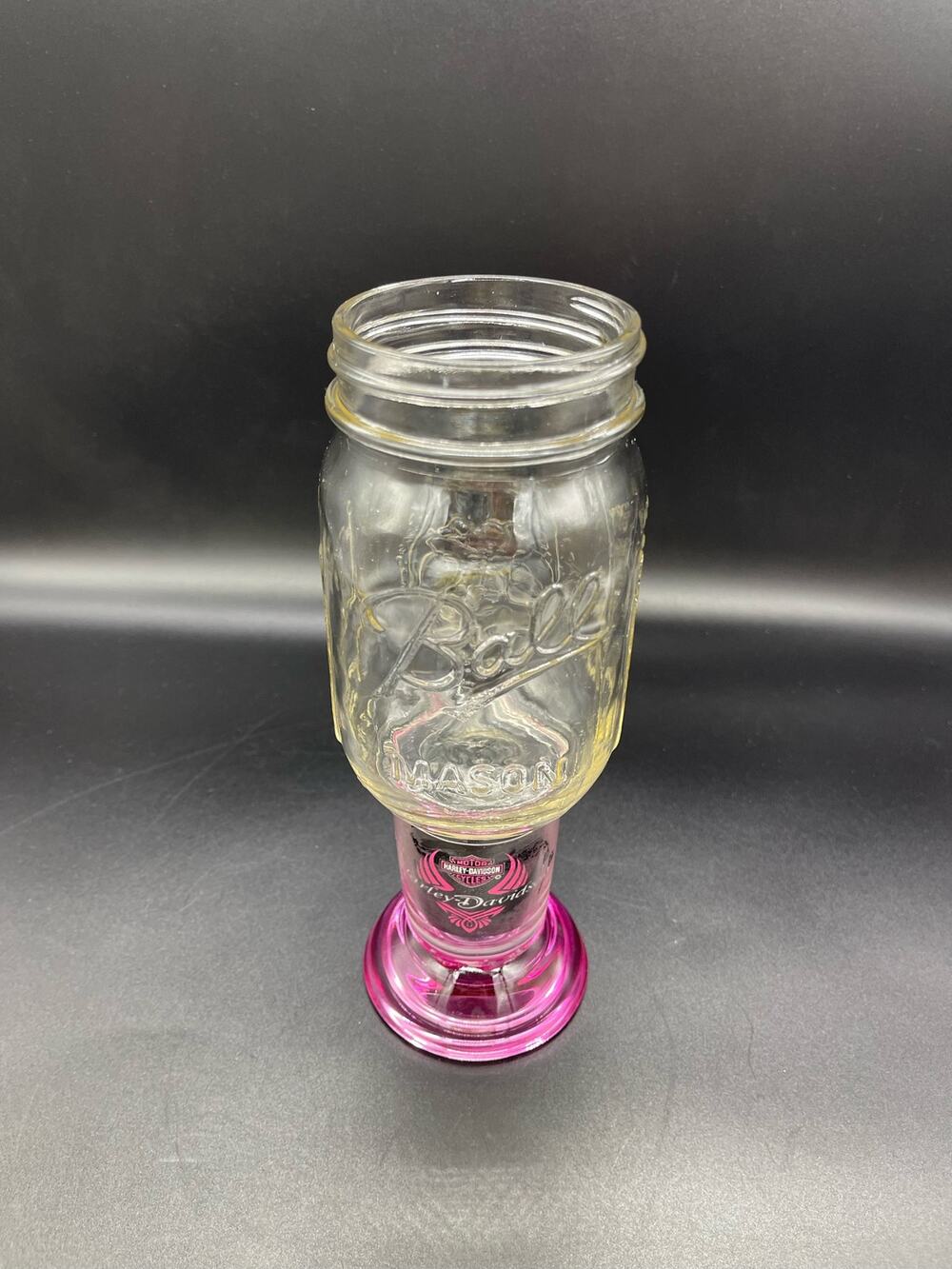 Harley Davidson Mason Jar Stem Glass with Black Encased Polished Stones